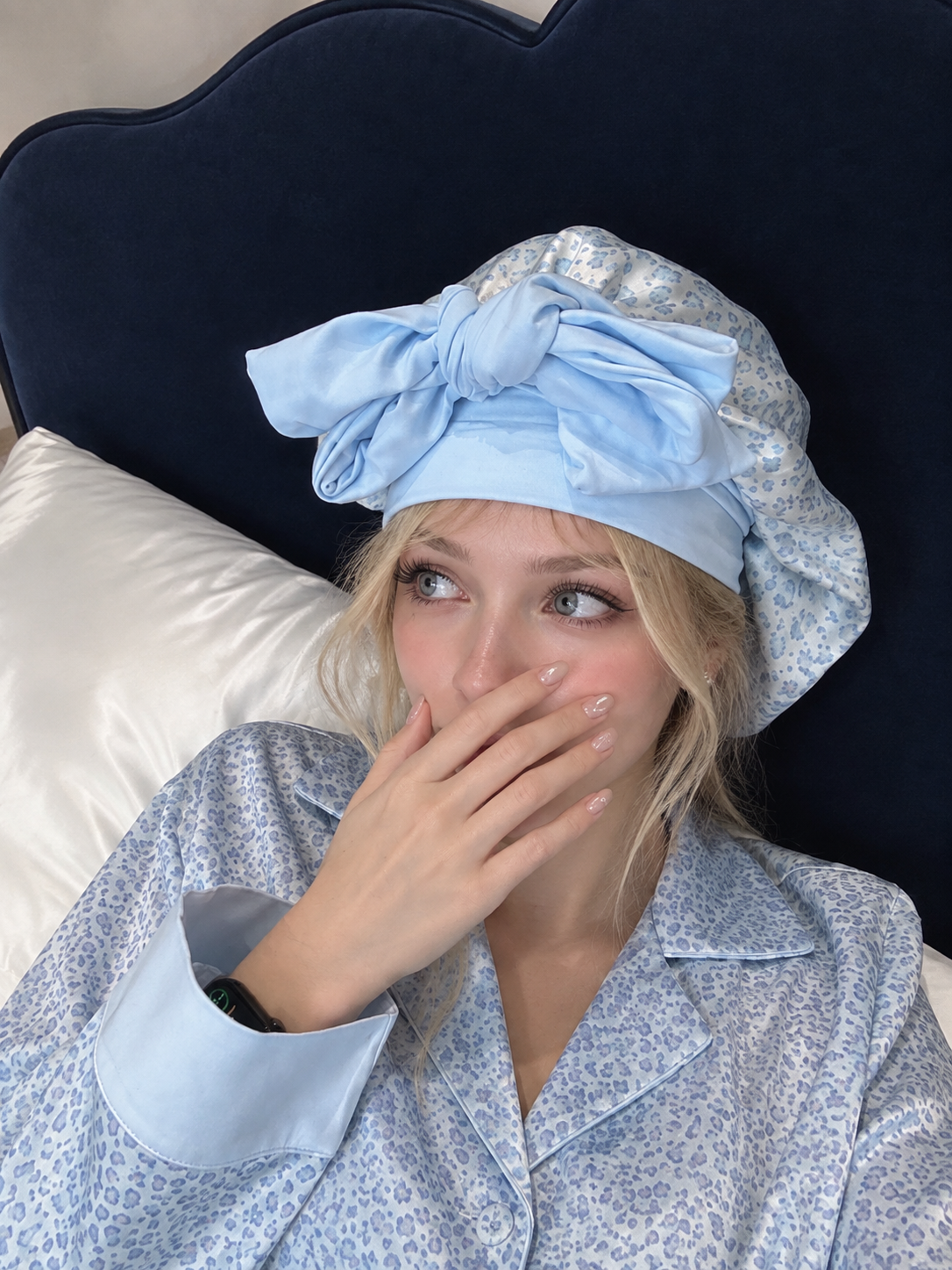 Bow Silk Sleep Bonnet-100% Mulberry Silk Sleep Bonnet – 22 Momme