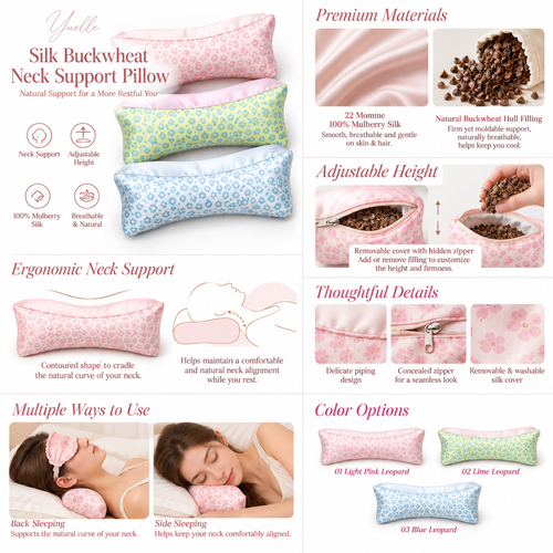 22 Momme Silk Buckwheat Neck Support Pillow—Leopard Collection
